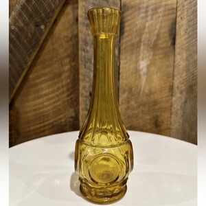 Vintage Mid Century Mod Wheaton Glass Bullseye Amber Flower Bud Vase 9 Inches